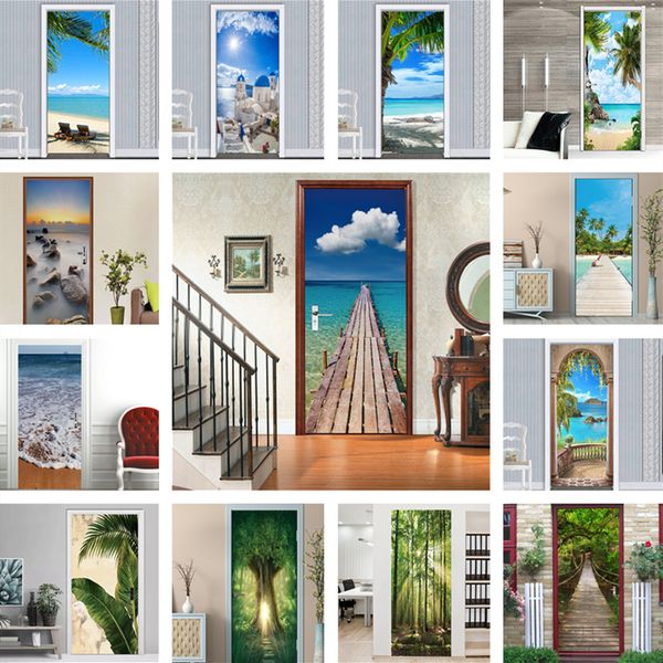 Наклейки на стенах естественные пейзажи морские пляжные дверь вход в спальню для мальчиков комната для девочек 3D обои самостоятельные наклейки на домашние наклейки 230720