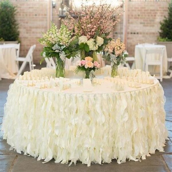 NOVITÀ Gonna da tavolo con volant di stoffa romantica Decorazioni di nozze fatte a mano Custom Made Bianco avorio Organza Cake Ruffles2064