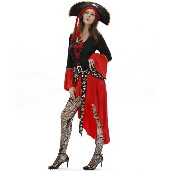 2020 nouveau 5 pièces Caraïbes Pirate Costumes fantaisie carnaval Performance Sexy adulte Halloween Costume robe capitaine fête femmes Cosplay291k