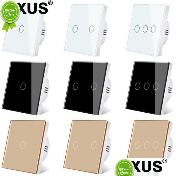 Andere Haushaltsgeräte Neuer Axus Eu Touch-Schalter Ac100-240V LED-Hintergrundbeleuchtungspanel Gehärtetes Kristallglas Wandleuchte Sensorische Schalter 1/2 Dhmke