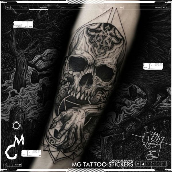 Totenkopf-Muster-Tattoo, wasserdicht, Gothic, temporäres Tattoo, dauerhaftes Fake-Tattoo für Damen und Herren, Arm-Oberschenkel-Tattoo, Punk-Tattoo-Aufkleber