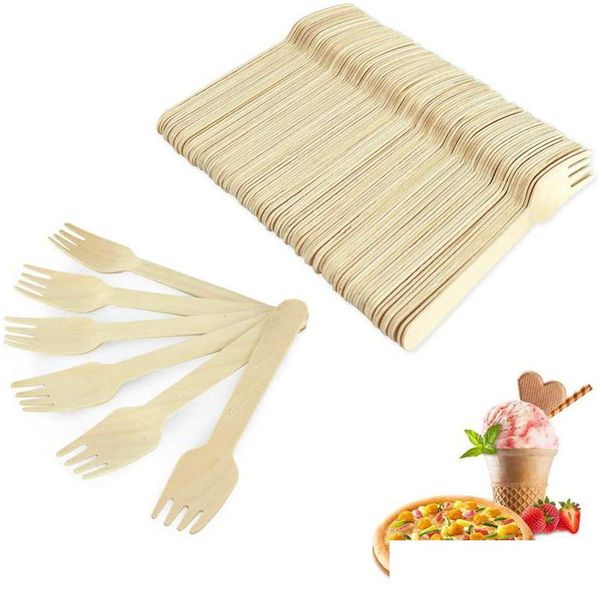 Cucchiai 100Pcs Posate in legno Usa e getta Party U Forchetta Gelato biodegradabile Cucchiaio da dessert Coltelli Drop Delivery Casa Giardino Cucina Dhrrh