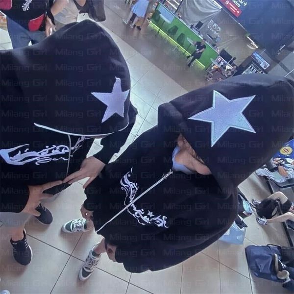 Moletons masculinos Moletons com zíper Moletom com capuz bordado da moda Gráficos de estrelas Moletons masculinos Moletom gótico Casaco esportivo manga comprida Jaqueta oversized com capuz 230720