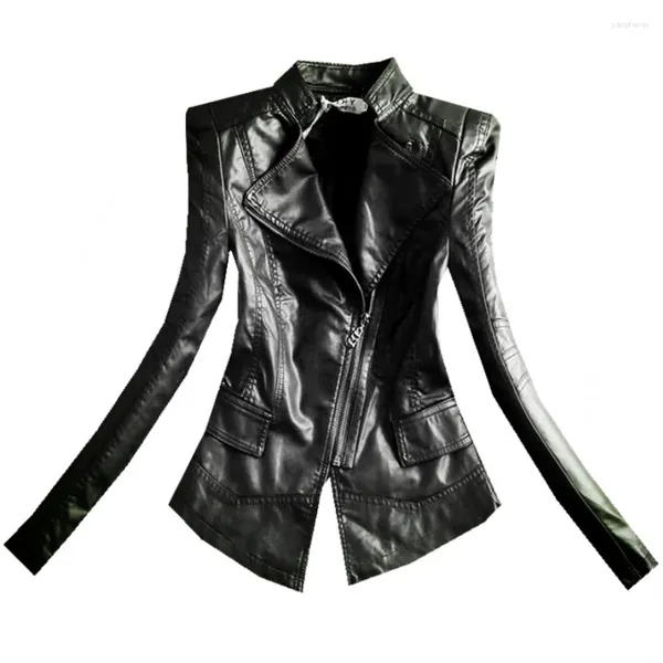 Giacche da donna Cappotto da donna con cerniera di base femminile dolce in pelle PU nera slim cool da donna