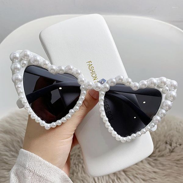 Óculos de Sol Shimmering Love Pearl Óculos de Sol Feminino Coração Vintage Luxo Casual Óculos Brilhantes Lentes De Sol Mujer