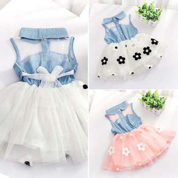 Mädchen Kleider Kleid für Süße Denim Tüll Baumwolle Druck Rock Patchwork Kleine Prinzessin Weihnachten Party Engel