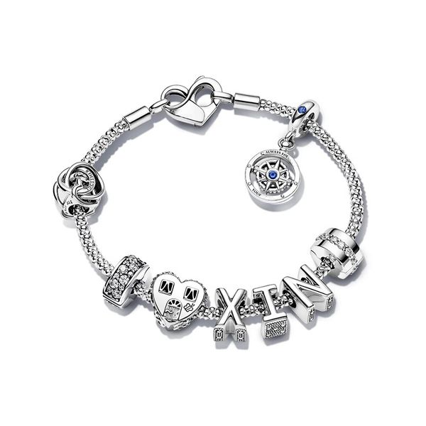 Braccialetto di fascino del cuore del progettista per le donne Braccialetto Pandora fai-da-te Fit Lettera Bead love House Ciondolo Fashion Party Fidanzamento Regalo Orecchini Set di braccialetti con scatola