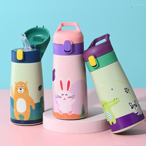 Garrafas de água dos desenhos animados garrafa isolada a vácuo de aço inoxidável bonito copo para bebida para estudante jardim de infância bebê