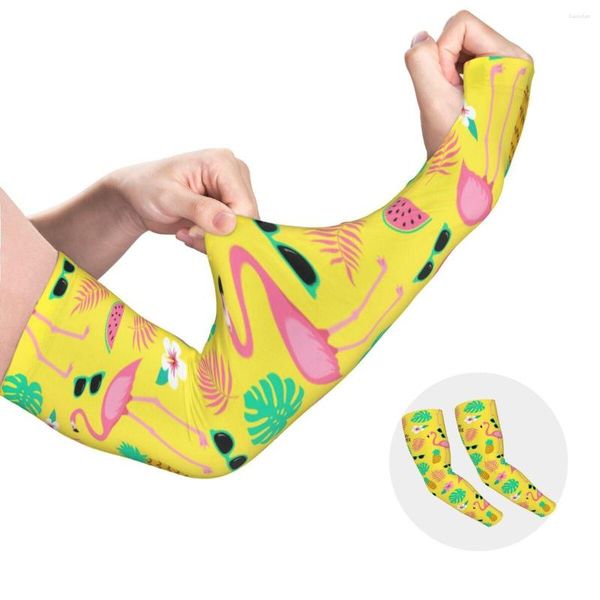 Ginocchiere Personalizzate Fenicotteri Foglie Raffreddamento Maniche Braccio Uomo Donna Sport atletici Modello ananas tropicale Tatuaggio Coprire per l'escursionismo