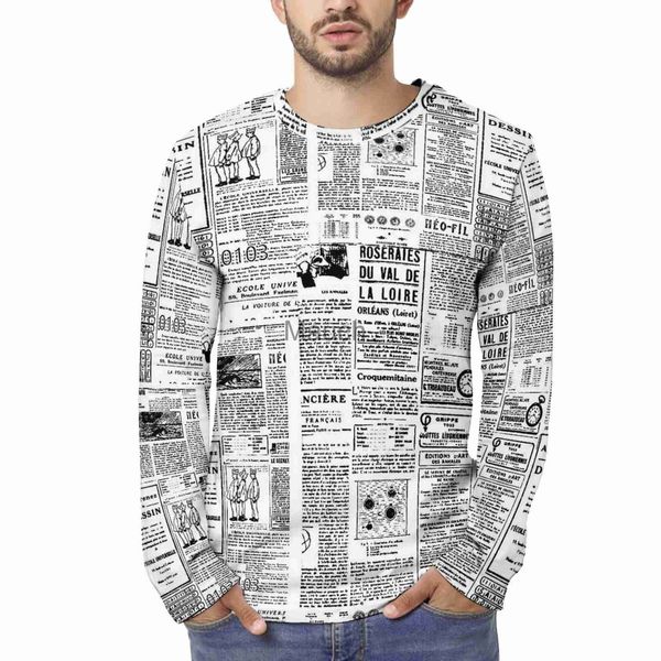 T-shirt da uomo Moda Giornale Modello Uomo T-shirt manica lunga Stampa Leggero Streetwear Top Magliette J230721