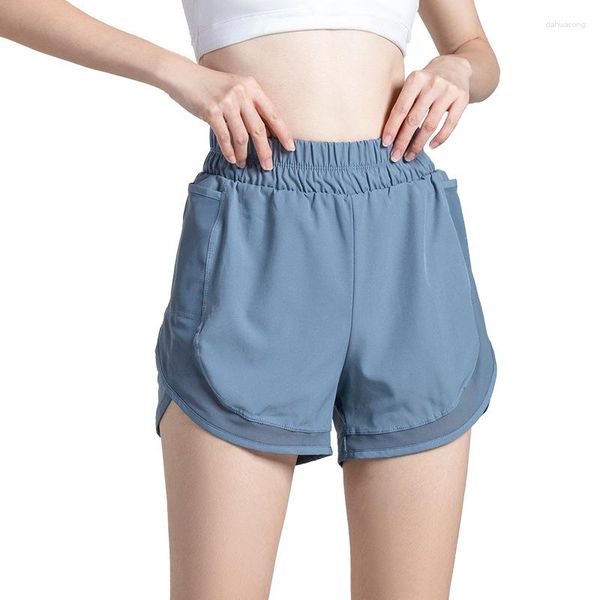 Shorts de corrida femininos para yoga com bolso lateral em elastano respirável para treino e leggings curtos para mulheres e esportes