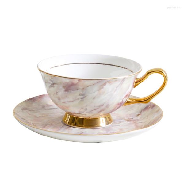 Tazze Piattini 200ml Bone China Marble Texture Mug Coffee Cup British dipinto a mano Ufficio Afternoon Teacup Cafe Ceramica con piattino