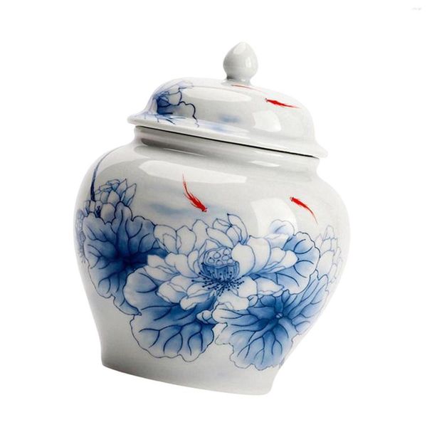 Garrafas de armazenamento de porcelana azul e branco jarro de gengibre decorativo vaso de flores