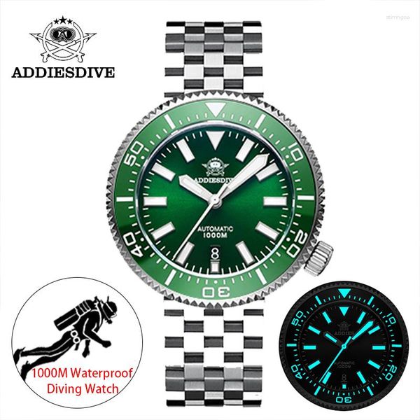 Orologi da polso Addies Dive Watch Giappone NH35 Orologi in acciaio inossidabile 1000m Diver Orologio da polso meccanico automatico con cristallo di zaffiro BGW-9