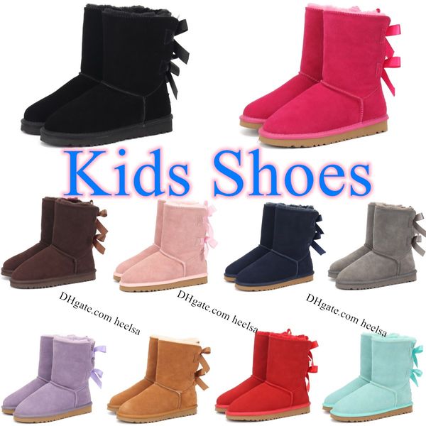 Botas para crianças Mini Bow Australian Classic Girls Shoes Toddler Children Winter Snow Boot Wggs II Baby Kid Youth Uggly Chestnut Black Sneakers Furry Bailey 15NL#