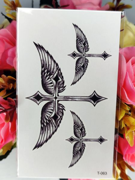 Sahte dövme çıkartmaları çapraz melek kanatları su geçirmez geçici dövmeler aktarılabilir tatoo serin tato kadınlar için kız erkekler