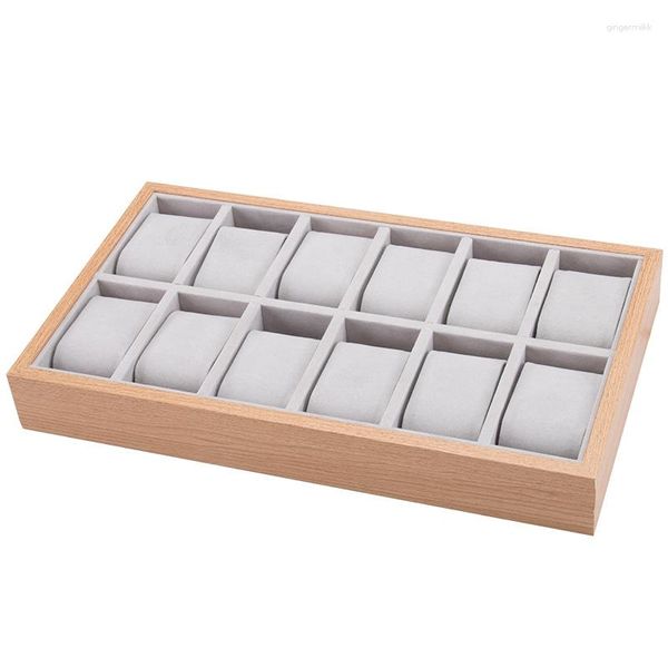 Schmuckbeutel Holzuhrenbox Fall Organizer Display mit weichen Lederkissen für Männer Frauen Boxen Geschenk 12 Slots