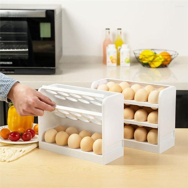 Garrafas de armazenamento 3 camadas Flip Egg Box 30 Grids Geladeira doméstica Cozinha Ovos Pato Organizador Recipiente Titular da bandeja