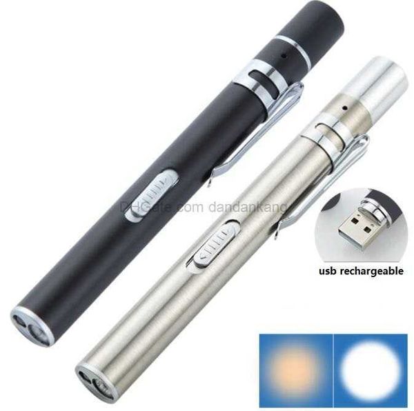 Torcia a batteria ricaricabile USB Infermieri Pen Torch Light Torce mediche riutilizzabili LED Penlight Amplificatore chirurgico a doppia luce gialla e bianca