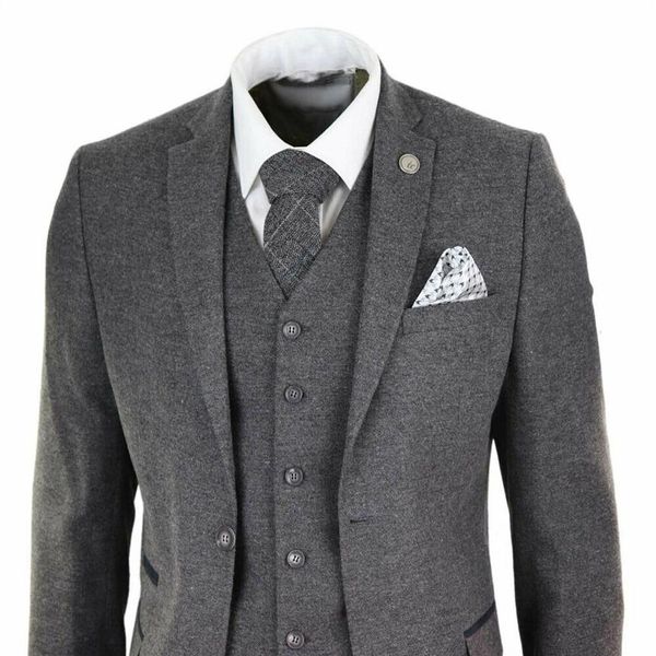 Terno masculino de lã tweed Peaky Blinders 3 peças autêntico ajuste personalizado dos anos 1920 clássico formal para baile de formatura jaqueta calça colete294C