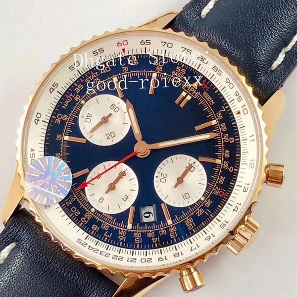 Роскошные мужские часы розового золота хронограф часы Mens Automatic 7750 ETA Men 43 мм дата спорт Valjoux кожаный сапфир Crystal201c