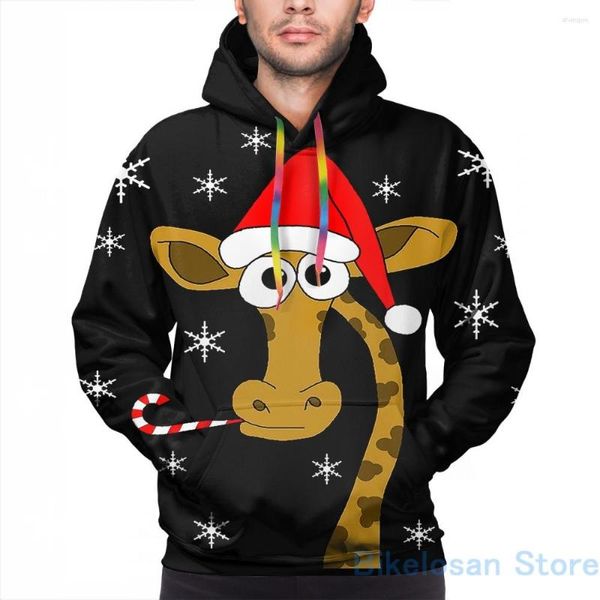 Moletom Masculino Moletom Masculino para Mulheres Engraçado Natal com Estampa de Girafa Moletom Casual Com Capuz Streatwear