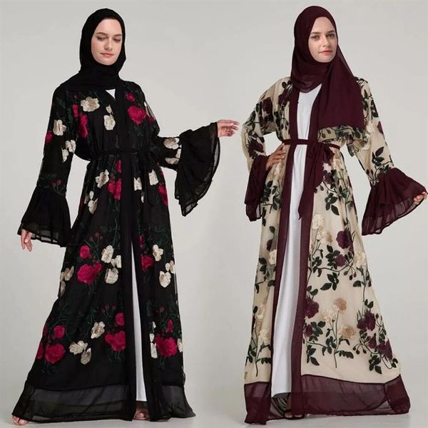 2019 Nuovo arrivo donne musulmane abito floreale Abaya fabbrica donne islamiche ricamo Dubai Abaya S-2XL Plus Size Dress330f