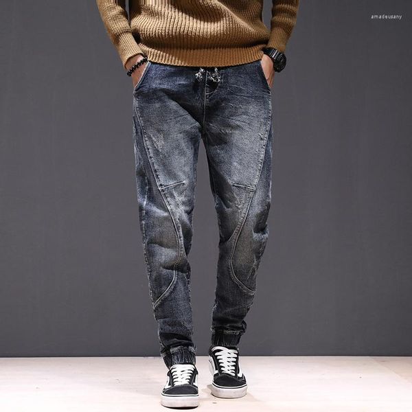 Männer Hosen 2023 Jogger Jean Männer Motorrad Jeans Streetwear Kordelzug Elastische Taille Geraffte Freizeit Reiten Männlich Plus Größe 42