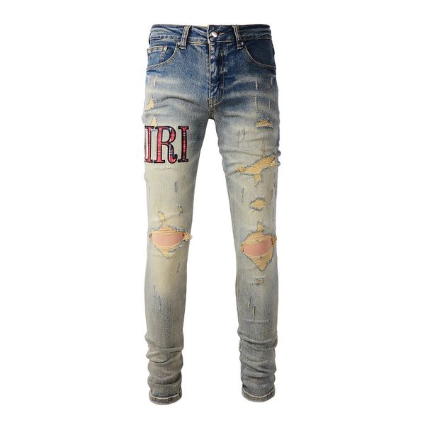 Miri Jeans Herren Designer Jeans Brand Brand Logo Weiß Schwarzes Rock Revival Motorradhose Biker Hosen Mann Pant gebrochenes Loch Stickerei Größe 28-40 Qualität Top