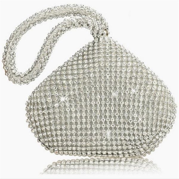 Saco Bolsas de prata Artesanato puro Forma de mina Saco de noite para segurar na mão Sacos de banquete portáteis para mulheres bolsas para artigos de casamento273f