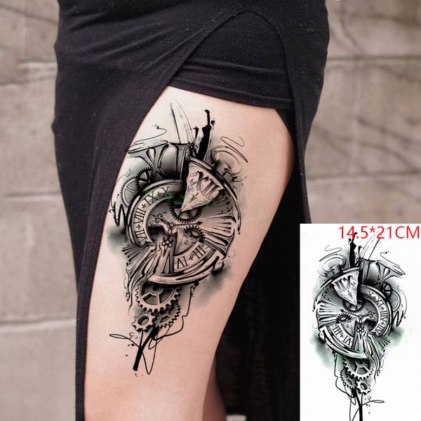 Adesivo per tatuaggio temporaneo impermeabile Orologio romano rotto Ingranaggio di grandi dimensioni Body Art Flash Tatoo Adesivi per tatuaggi finti per ragazza Uomo Donna