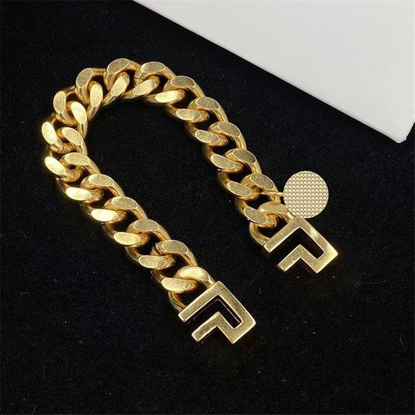 Pulseiras com Charme Oco Letra Gap para Senhora Pulseiras com Borda de Ouro Grosso Corrente Pesada Feminina Fivela Curto Estilo Exagerado Jóias