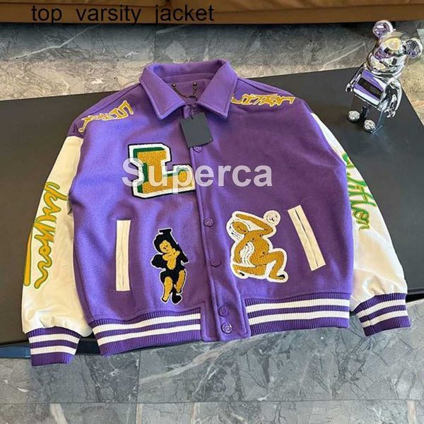 22FW Lanking Leation Sleeves Baseball Jackets Coat Uniform Luxury Jacket Single Bastested Warm Couples Men Men Men time Casacos Letterman Jacket