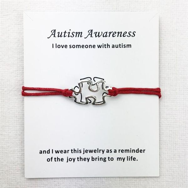 Charm Armbänder Awareness Autismus Charms Manschette Mehrschichtiges rotes Wachsseil Antik versilbert Frauen Männer Unisex mit Kartenarmband Jew236h