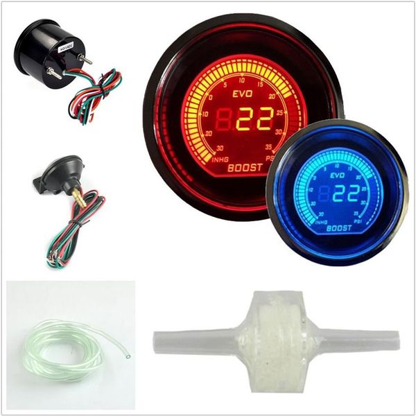 2 inç 52mm Turbo Boost Vakum Göstergesi PSI 12V Araç Mavi Kırmızı LED Işık Tonu Lens LCD Ekran Otomatik Dijital Ölçer Enstrüman Evren 260V