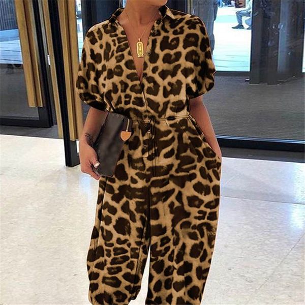 Damen Jumpsuits Strampler Sommer Leopard Overall Frauen Sexy Streetwear Plus Größe 5XL Leopard Pumphose Hemd Version Lose Strampler 230720