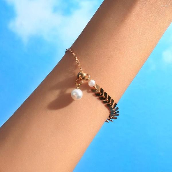 Charm Bracelets Aprilwell One Piece Corrente de Trigo Pulseira Tornozeleira Feminina Banhada a Ouro Bohemian Pearl Elegant Cuff Armband Jóias