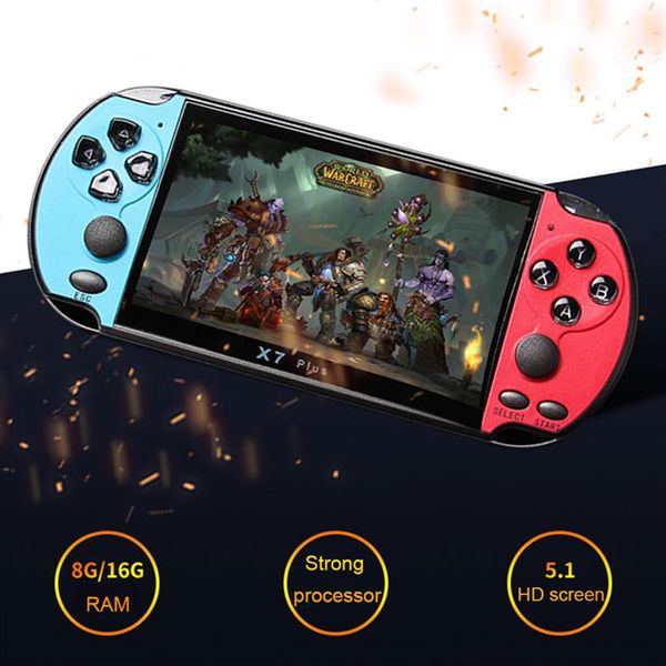 NOVO 8GB X7 PLUS Handheld Game Player 5 1 Polegada Grande PSP Tela Portátil Console de Jogos MP4 Player com Câmera TV Out TF Video 1pcs257T