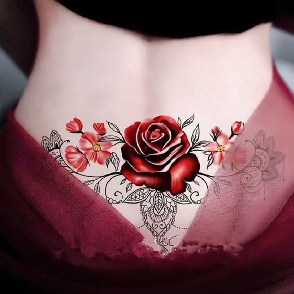 12 estilos femininos flor tatuagens temporárias adesivo à prova d'água transferência de água corpo abdominal adesivos de tatuagem falsa cobertura cicatrizes barato