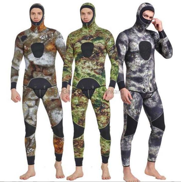 Thermo-Neoprenanzug für Herren, Speerfischen, 5 mm Neopren, Tauchen, Schwimmen, Schnorcheln, Tauchanzug, warme Badebekleidung, langärmelig, Ganzkörper-Zweiteiler, Kapuzenpullover, Camo-Surf-Neoprenanzüge