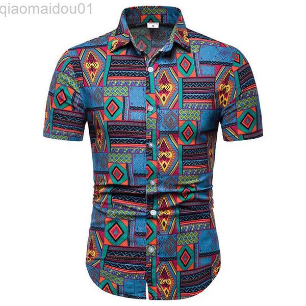 Männer Casual Hemden Herren Baumwolle Leinen Kleid Hemd 2022 Mode Vintage Afrikanische Ethnische Print Hemd Männer Slim Fit Kurzarm hawaiianische Hemden Camisas L230721