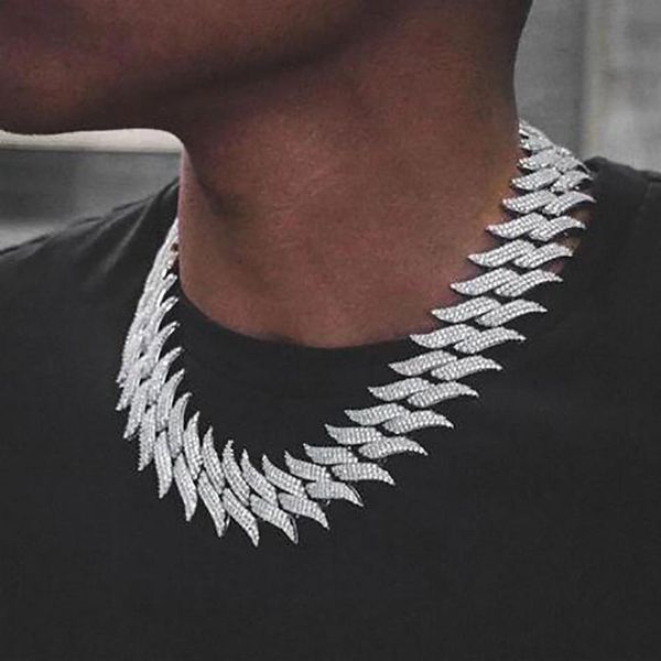 18MM Spike Chain 3 Row Cubic Zirconia Cuban Link Collana da uomo in oro bianco 14k placcato Hip Hop Fashion Big Heavy Spiked Shaped2193