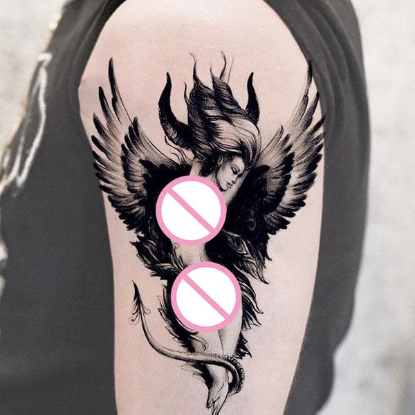 Fallen Angel Geisha Tattoo Stickers Tatuaggio finto impermeabile per donna Uomo Art Clavicle Arm Tattoo Demone Tatuaggio temporaneo duraturo