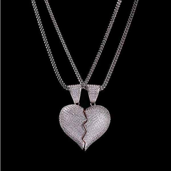 1 paio di ciondolo a mezzo cuore Collana CZ Bling Ciondolo Micro Pave Cubic Zirconia Diamanti simulati Coppia regalo di San Valentino306D