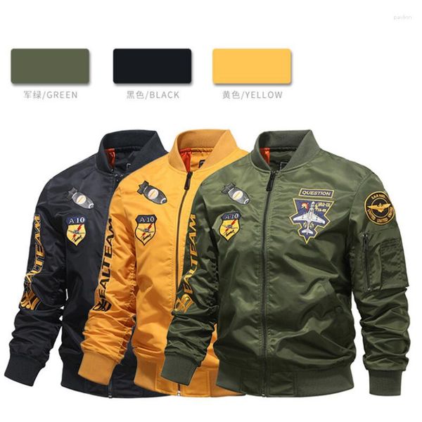 Giacche da uomo primavera e autunno sottile verde militare nero giallo giacca sportiva uniforme da baseball pilota da motociclista stile hip-hop