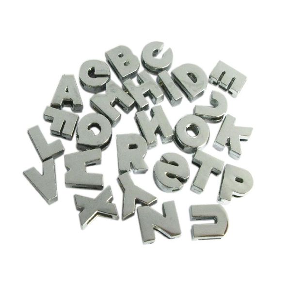 Inteiro 8mm 1300pcs lote A-Z Plain Chrome Silver Color Slide letter DIY Charme Acessórios adequados para chaveiros de pulseira de couro de 8MM272i