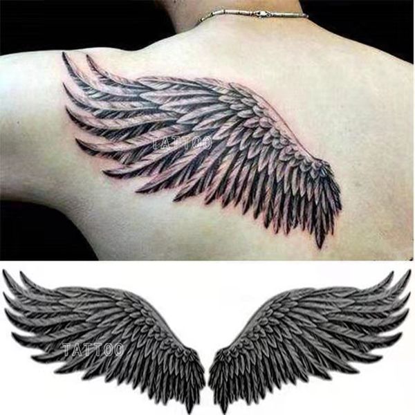 Um par de adesivos de tatuagem de asas grandes no peito, nas costas, à prova d'água, temporárias, falsas, tatuagens no pescoço, penas, tatuagens artísticas para homens e mulheres