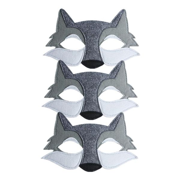 3 PÇS Máscara de Lobo Decoração de Festa Infantil Máscara de Cabeça de Lobo Decoração de Festa Cosplay Máscara de Cabeça de Lobo Adereços Máscara de Lobo de Feltro Engraçada Decoração Desenho Animado