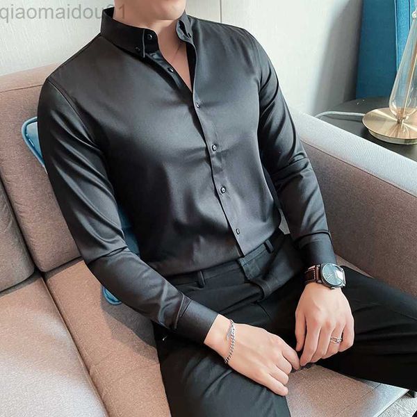 Camisas casuais masculinas 5XL-M Plus Size Camisa de manga comprida para roupas masculinas 2023 Simples Business Wear formal Blusa de escritório de ajuste fino Homme 10 cores L230721