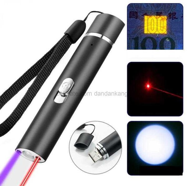 Torce laser rosse ad alta potenza 3 in 1 luci viola Torcia UV multifunzione USB Torce a batteria ricaricabile luci portatili per lampade da esterno